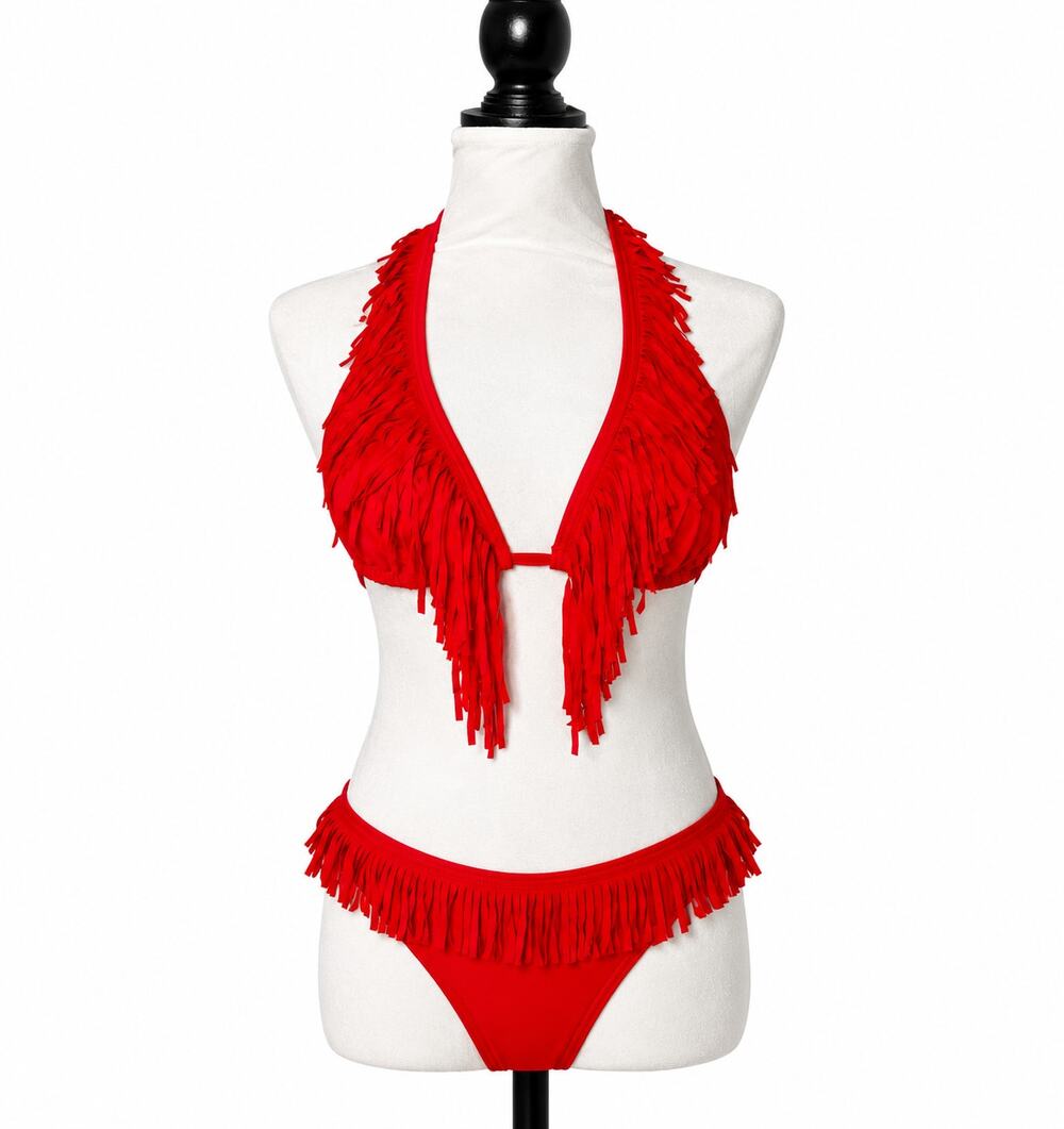 I Capricci Fringe Bikini Red Size XL Boutique Swimwear